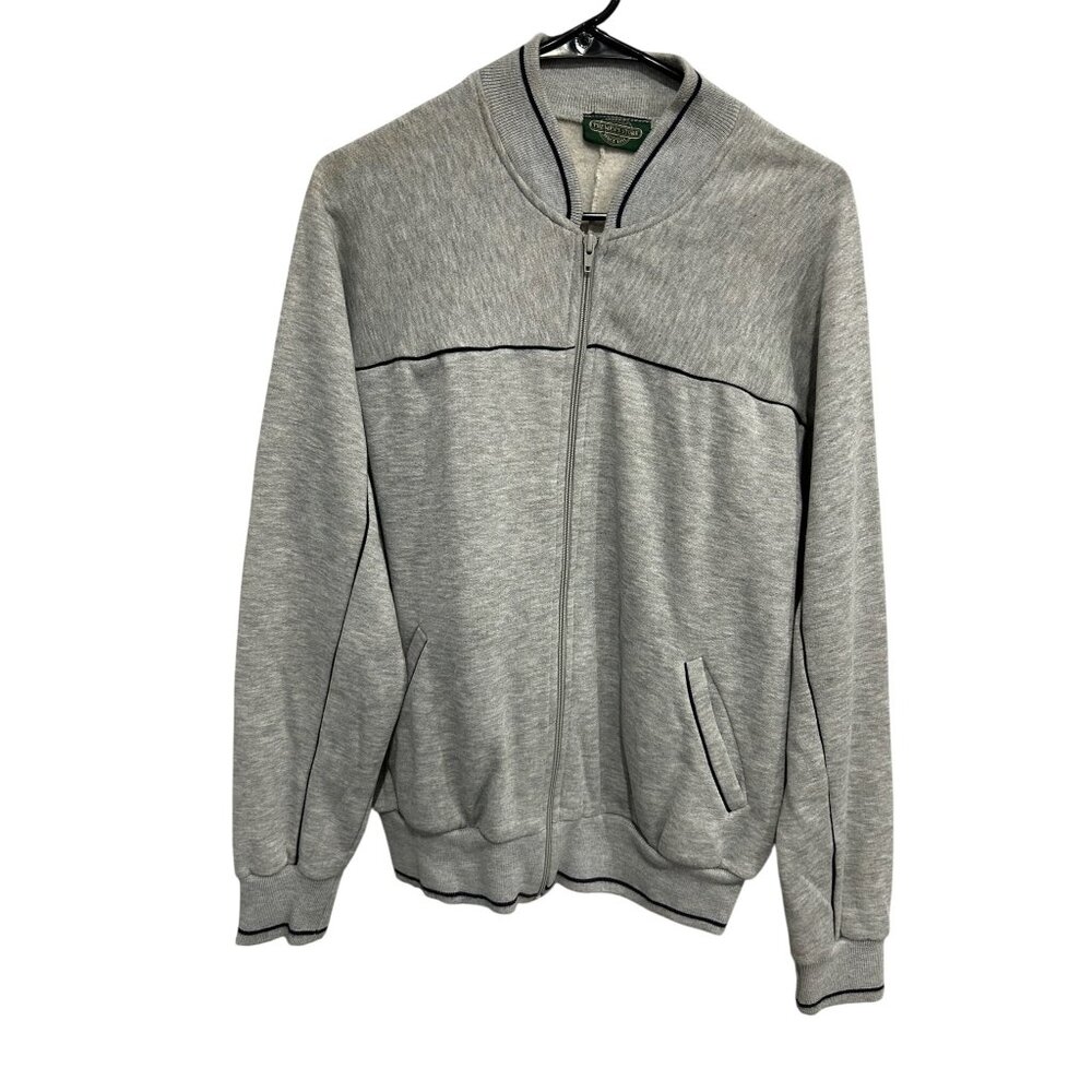 The Mens Store Gray Full Zip Jacket With Navy Trim Size Large